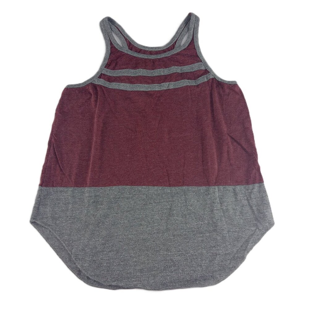 Chaser Colorblock Racerback Shirttail Tank Top Women's Size Medium Maroon Gray